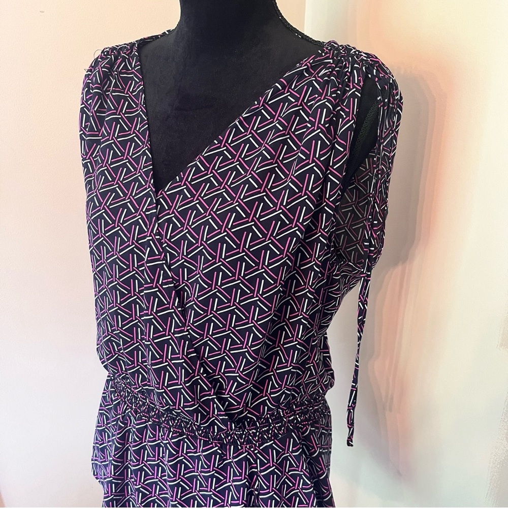 BANANA REPUBLIC Factory Geo Print Peplum Top Sleeveless Tie Shoulder Sz M - Picture 5 of 9